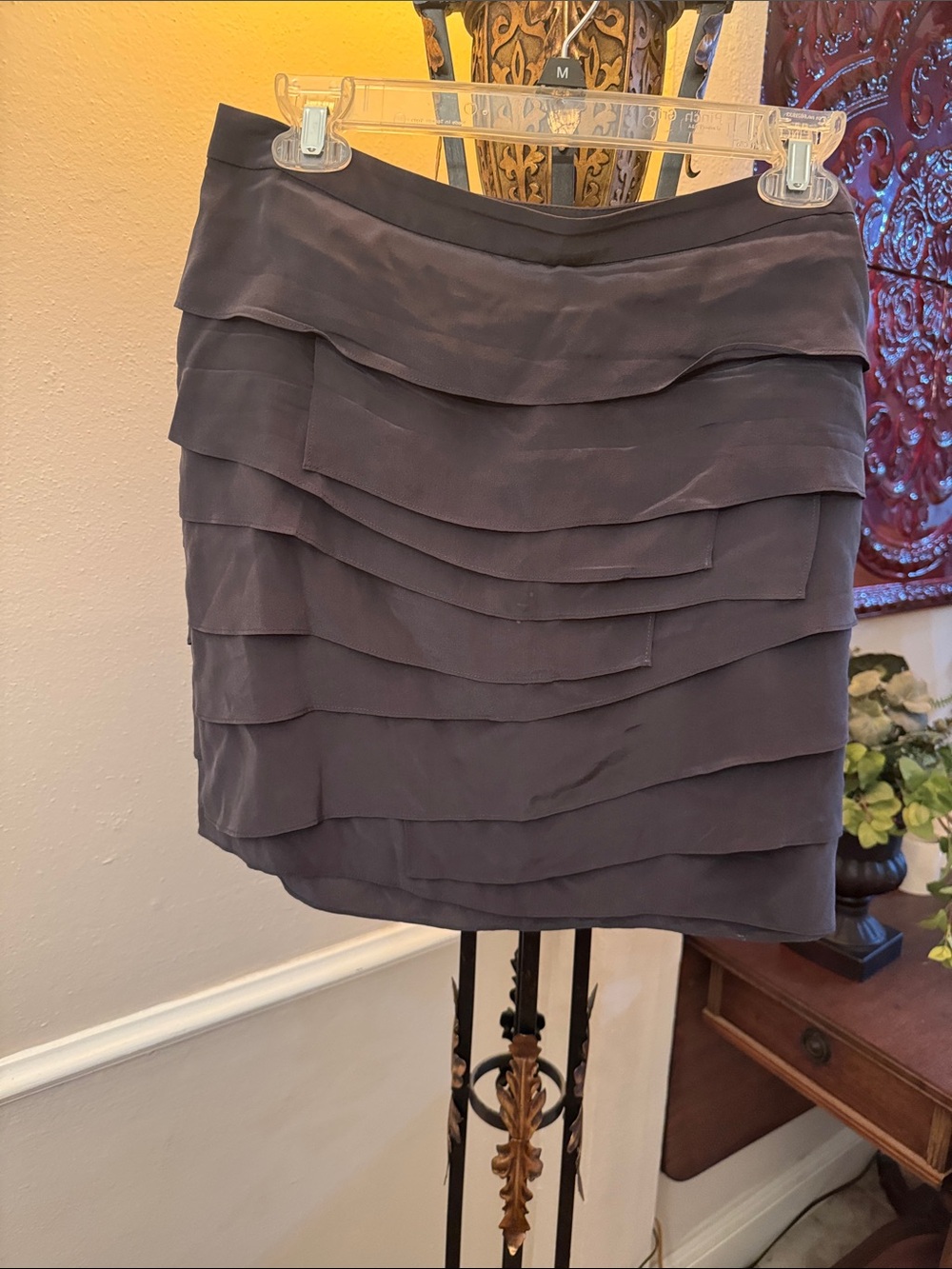 Ann Taylor Charcoal Layered Ruffle Mini Skirt
